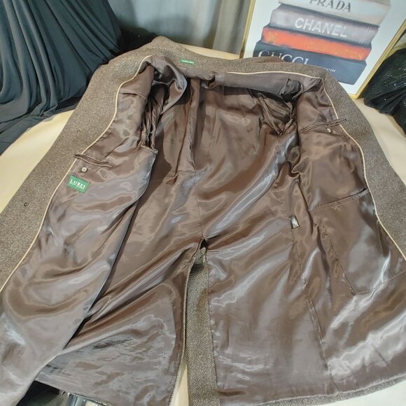 Lauren Ralph Lauren Brown Wool Blend Overcoat With Button Front Lined Interior - Picture 13 of 16